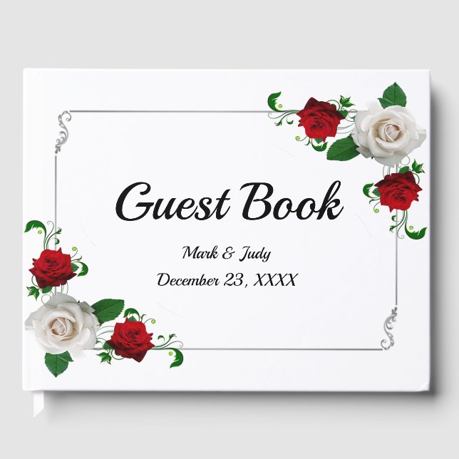 Weihnachtsfeiern in Rot und Weiß-Rose Gästebuch (Vorderseite)