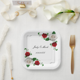 Weihnachtsfeiern in Rot und Weiß-Rose Pappteller