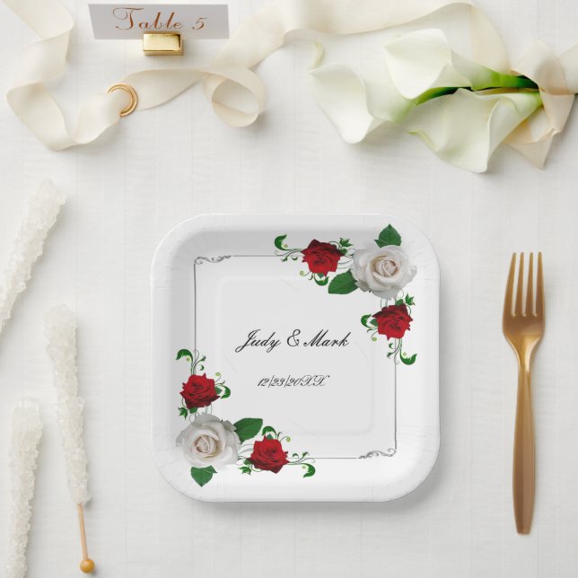 Weihnachtsfeiern in Rot und Weiß-Rose Pappteller (Hochzeit)