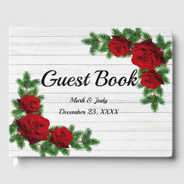 Weihnachtsfeiern mit rote Rosen und Kiefern Gästebuch