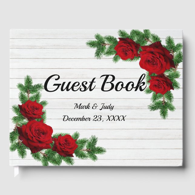 Weihnachtsfeiern mit rote Rosen und Kiefern Gästebuch (Vorderseite)