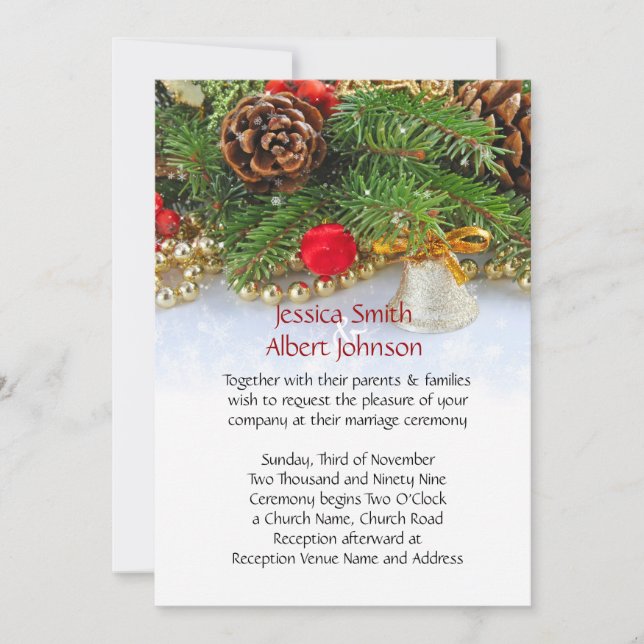 Weihnachtsfeiertag Bell Wedding Einladung (Vorderseite)