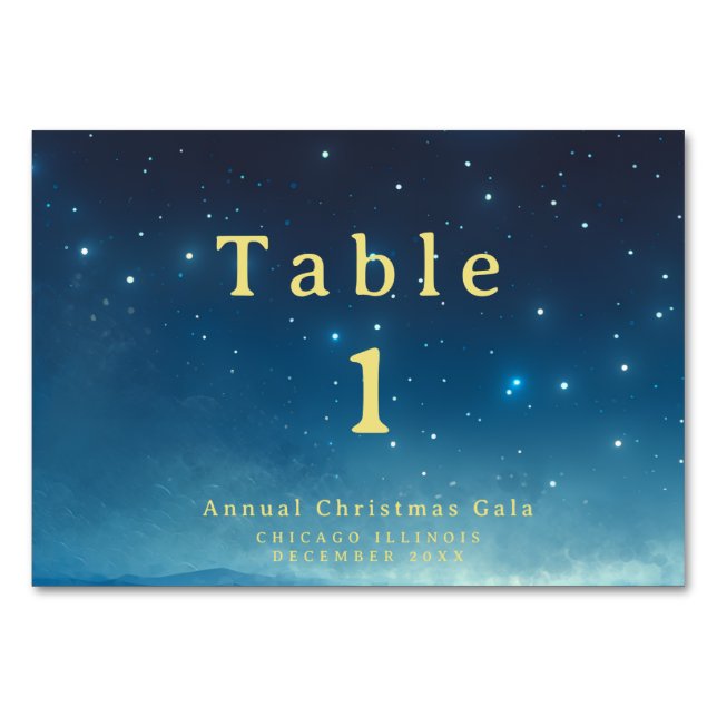 Weihnachtsfeiertag Blue Gold Tafelkarte Tischnummer (Vorderseite)