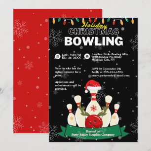 Weihnachtsfeiertag Bowling Schwarzes & Rotes Schne Einladung