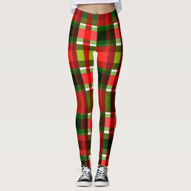 Weihnachtsfeiertag Checkered Squares Buffalo Karie Leggings (Vorderseite)
