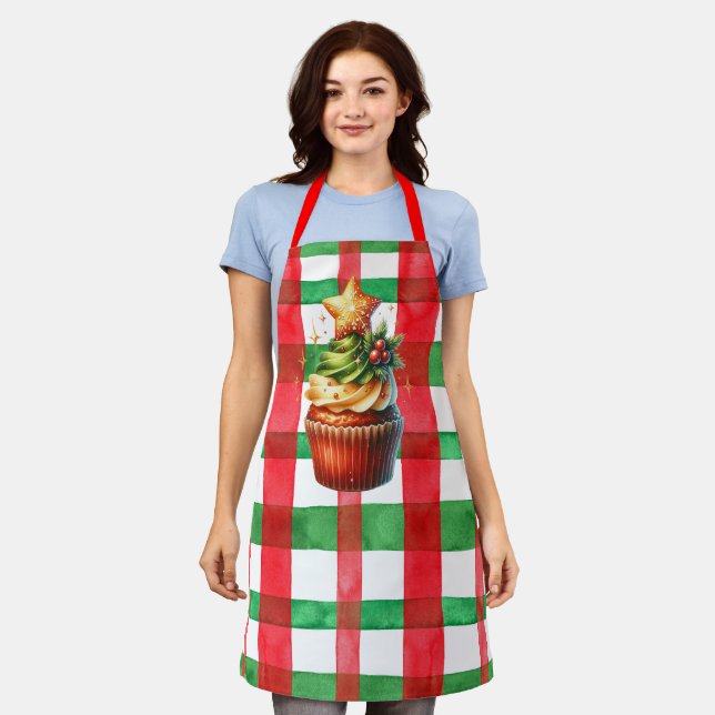 Weihnachtsfeiertag Cupcake Schürze (rot und grün) (Getragen)