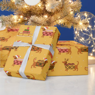 Weihnachtsfeiertag Dackel Schlittenpapier Geschenkpapier