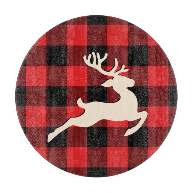 Weihnachtsfeiertag Deer Antlers Red Black Gingham Schneidebrett (Vorderseite)