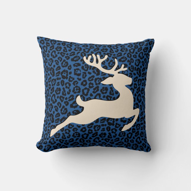 Weihnachtsfeiertag Deer Blue Leopard Print Kissen (Vorderseite)