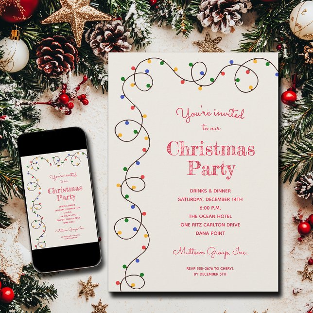 Weihnachtsfeiertag Einladung (Vintage Christmas light strand party invitations - INSTANT DOWNLOAD and/or PRINTED)