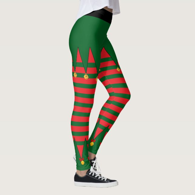 Weihnachtsfeiertag Elf Roter Grüner Streifen Leggings (Rechts)