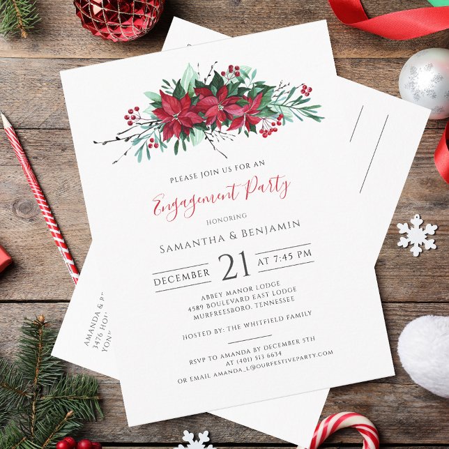 Weihnachtsfeiertag-Feiertag-Party Einladungspostkarte (Floral Christmas Holiday Engagement Party Invitation Postcard)