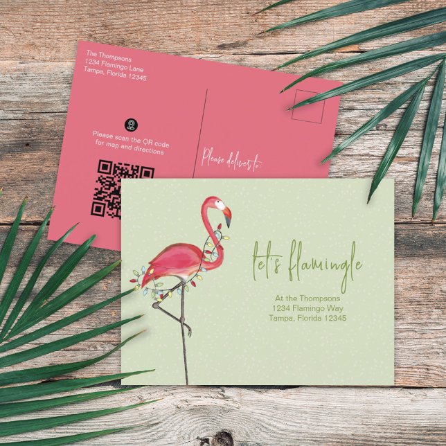 Weihnachtsfeiertag Flamingo QR Code Wegbeschreibun Postkarte (Von Creator hochgeladen)