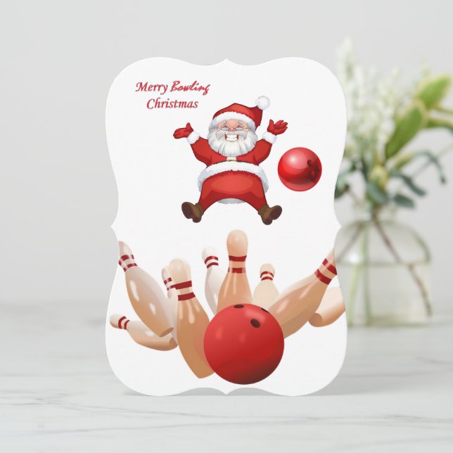 Weihnachtsfeiertag - Flat Grußkarte Santa Bowling Karte (Stehend Vorderseite)