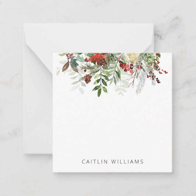 Weihnachtsfeiertag Floral Winter Klein Mitteilungskarte (Vorderseite)