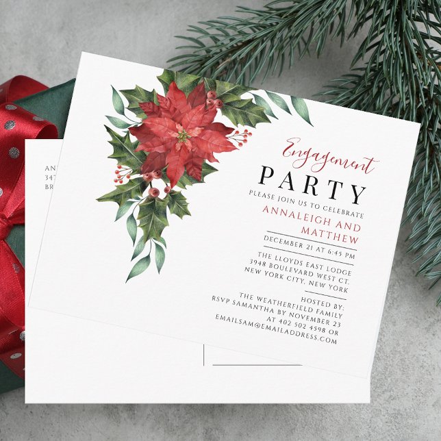 Weihnachtsfeiertag - florierende Partei Einladungspostkarte (Christmas Holiday Engagement Party Floral Invitation Postcard)