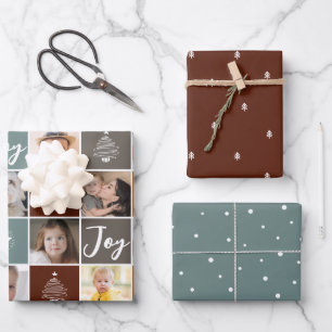 Weihnachtsfeiertag Foto Collage Snow Trees Moderne Geschenkpapier Set