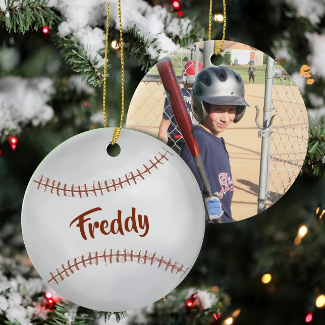 Weihnachtsfeiertag Foto Einfache Baseballsportarte Keramik Ornament (Baseball Photo Personalized Ornament.)