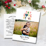 Weihnachtsfeiertag Foto Hand Drawn Joce Peace Lieb Postkarte<br><div class="desc">Freuen Sie sich auf einen fröhlichen Feiertagsmagneten mit Ihrer Postkarte mit Ihrem horizontalen Foto und dem handgeschriebenen Text "Joy Peace Liebe". Die Rückseite bietet Platz für eine typisierte Urlaubshinweise oder löscht und verlasse Platz für eine Handschrift. Fügen Sie auch Ihre Rücksendeadresse hinzu. Spaß und modern, aber einfach und festlich -...</div>