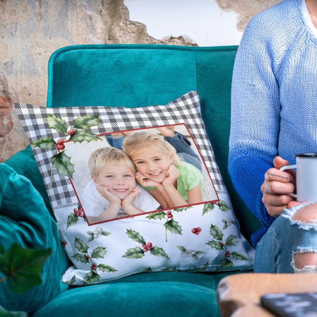 Weihnachtsfeiertag Foto Karierte Wasserfarbe Kissen (Von Creator hochgeladen)