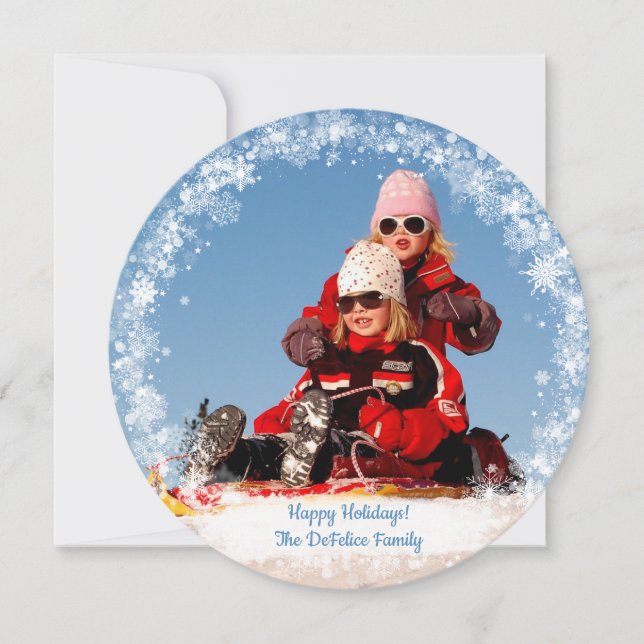Weihnachtsfeiertag - Foto Schneeflocken Rahmen Tem Feiertagskarte (Vorderseite)
