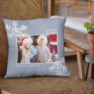 Weihnachtsfeiertag Foto Snowflakes Dusty Blue Kissen