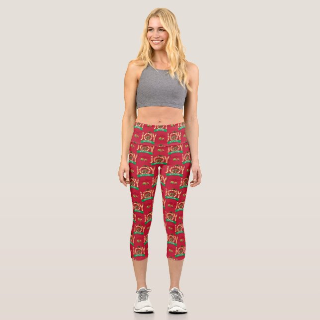 Weihnachtsfeiertag | Freude am Eichhörnchenmuster Capri Leggings (Vorderseite)