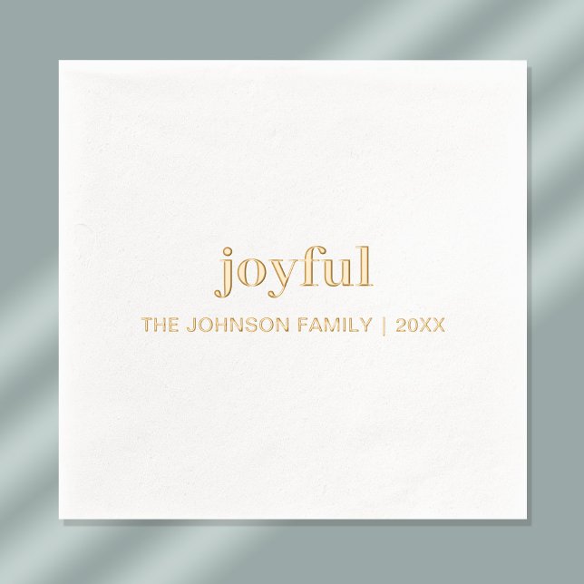 Weihnachtsfeiertag freudig Moderne Gold Servietten Mit Folie (Stylishly Personalize with Your Custom Name & Year. )