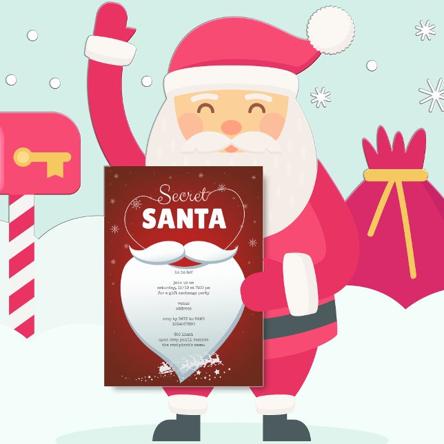 Weihnachtsfeiertag Geheimnis Santa Red Geschenkbör Einladung (Office Family Christmas Holiday Secret Santa Red Gift Exchange Invitation)