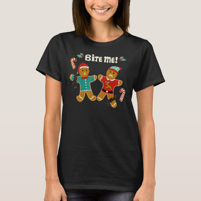 Weihnachtsfeiertag Gingerbrot Männer Cookie Bite M T-Shirt (Vorderseite)