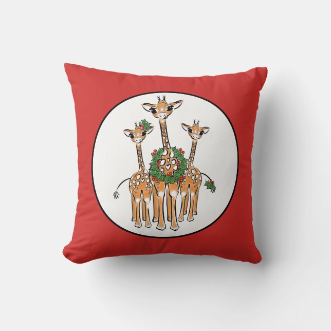 Weihnachtsfeiertag Giraffen, Kranz Kissen (Vorderseite)