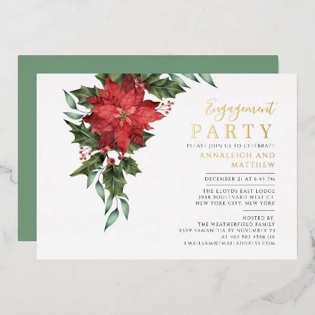 Weihnachtsfeiertag - Gold-Party Folieneinladung (Vorderseite/Rückseite)