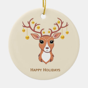 Weihnachtsfeiertag Goldenes Reh Keramik Ornament
