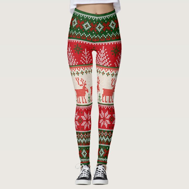Weihnachtsfeiertag Grün Rot Leggings (Vorderseite)