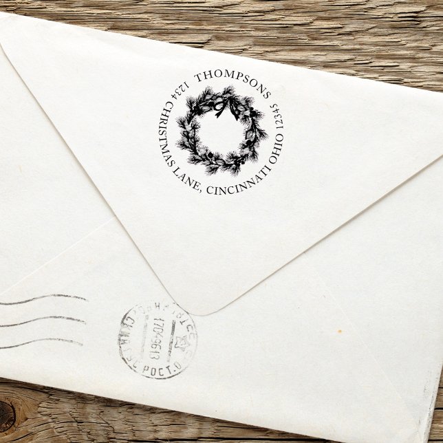 Weihnachtsfeiertag Grüne Rücksendeadresse Permastempel (Christmas holiday greenery simple wreath return address self inking stamp.)