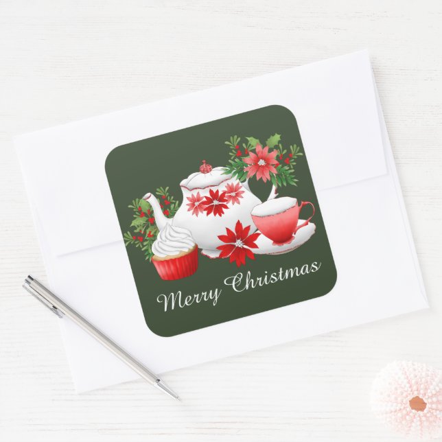 Weihnachtsfeiertag hinzufügen quadratischer aufkleber (Umschlag)