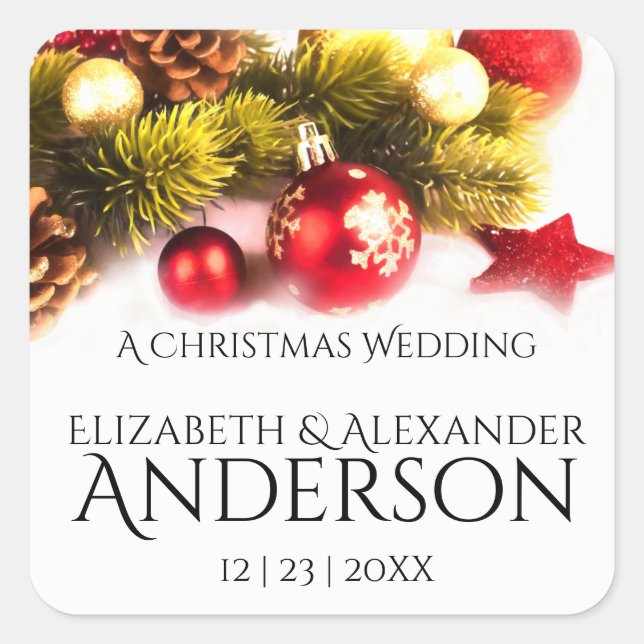 Weihnachtsfeiertag Hochzeitsticker Quadratischer Aufkleber (Vorderseite)