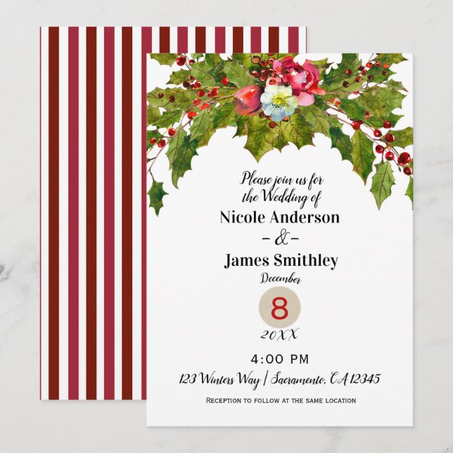 Weihnachtsfeiertag Holly Berry Winter Wedding Einladung (Vorne/Hinten)