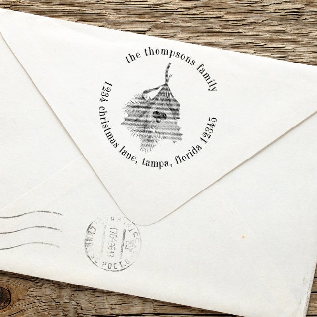 Weihnachtsfeiertag Holly Grüne Rücksendeadresse Permastempel (Christmas classic holly berries and greenery returns address stamp.)