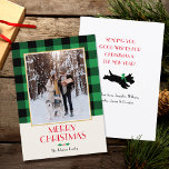 Weihnachtsfeiertag im Foto Custom Green Flat Feiertagskarte<br><div class="desc">Vintage Weihnachtskarte,  bereit für Sie,  mit Ihrem eigenen Lieblings-Foto zu personalisieren! Mit einem Karierten Buffalo-Karo-Muster in grün und schwarz und einer festlichen Hundelinie auf der Rückseite. Der Text auf der Vorder- und Rückseite kann individuell angepasst werden.</div>