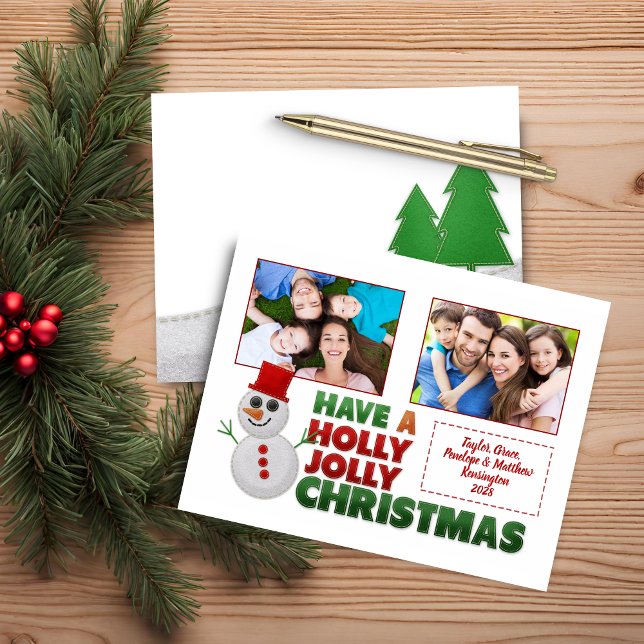 Weihnachtsfeiertag im Haushalt Snowman Holiday Fot (Budget Christmas Felt Snowman Holiday Photo Christmas Card)