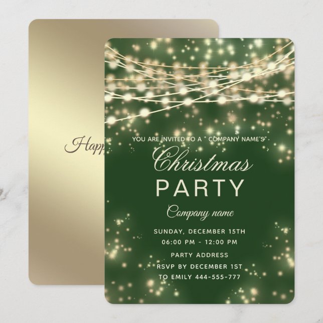 Weihnachtsfeiertag in Goldfirmen Einladung (Vorne/Hinten)