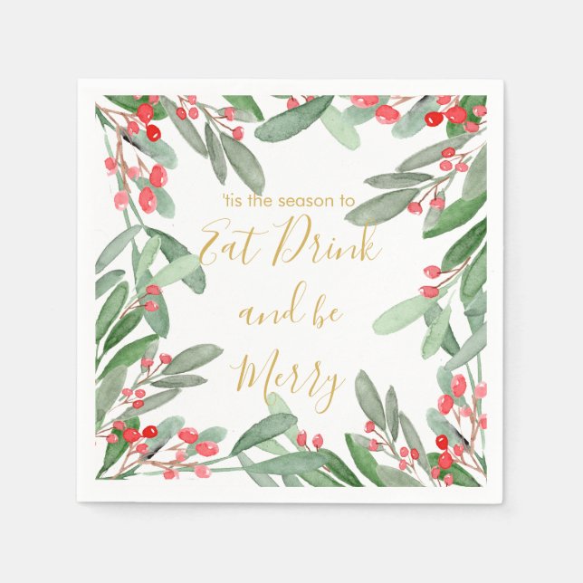 Weihnachtsfeiertag Jahreszeit Holly Wreath Bright Serviette (Vorderseite)