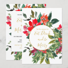 Weihnachtsfeiertag Jahreszeit Holly Wreath Gold Einladung