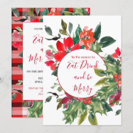 Weihnachtsfeiertag Jahreszeit Holly Wreath Red Einladung