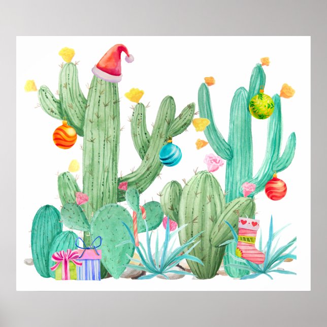 Weihnachtsfeiertag Kaktus Wüste Südwestdrucken Poster (Vorne)