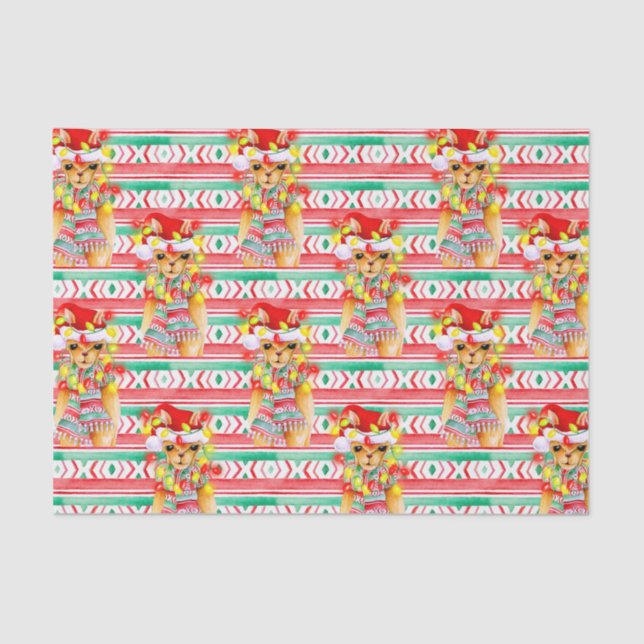 Weihnachtsfeiertag Llama Aquarellmuster Seidenpapier (Vorderseite)