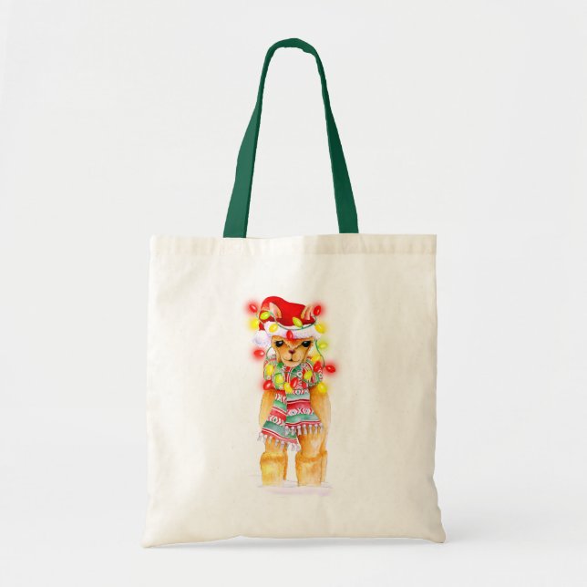 Weihnachtsfeiertag Llama-Launenkunst Tragetasche (Vorne)