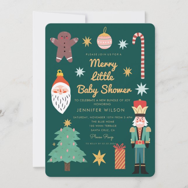 Weihnachtsfeiertag Merry Little Baby Dusche Einladung (Vorderseite)