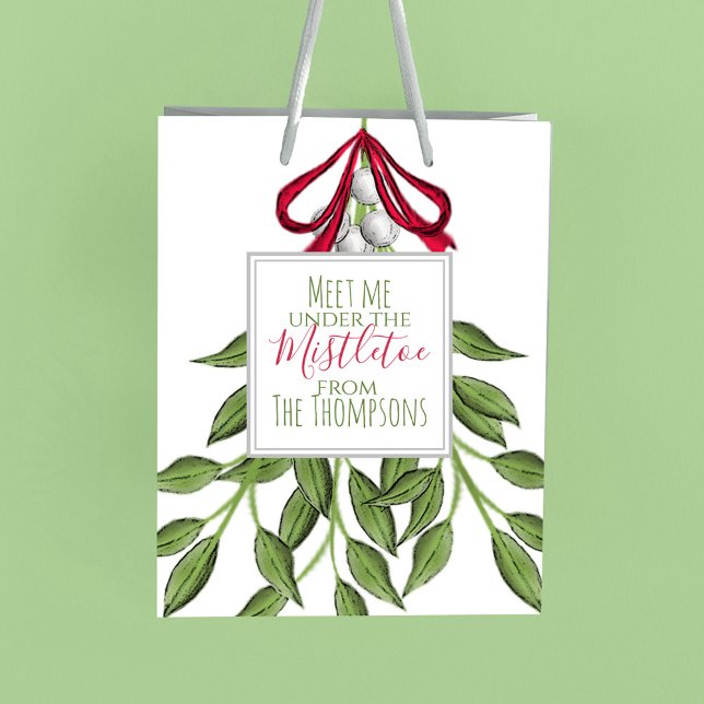 Weihnachtsfeiertag Mistletoe Merry Whimsical Niedl Mittlere Geschenktüte (Meet me under the mistletoe holiday custom gift bag)